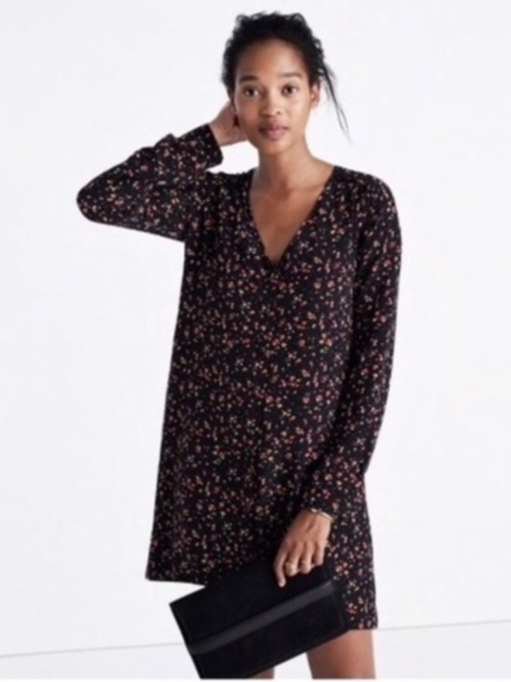 MADEWELL ET SEZANE Elly Silk Parisian Boho Ditsy Floral Longsleeve Shirt Dress